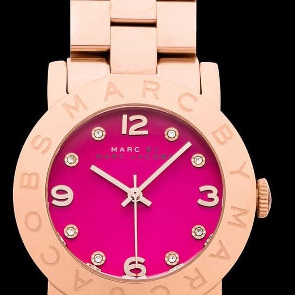 Marc Jacobs Amy Purple Dial Rose Gold Steel Strap Watch for Women - MBM8618