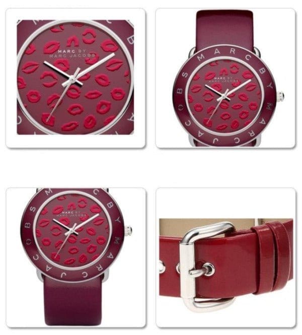Marc Jacobs Amy Red Dial Burgundy Leather Strap Watch for Women - MBM1162