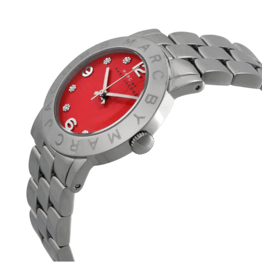 Marc Jacobs Amy Red Dial Silver Steel Strap Watch for Women - MBM3333