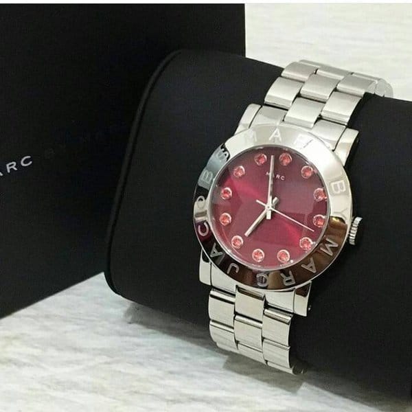 Marc Jacobs Amy Red Dial Silver Steel Strap Watch for Women - MBM3335