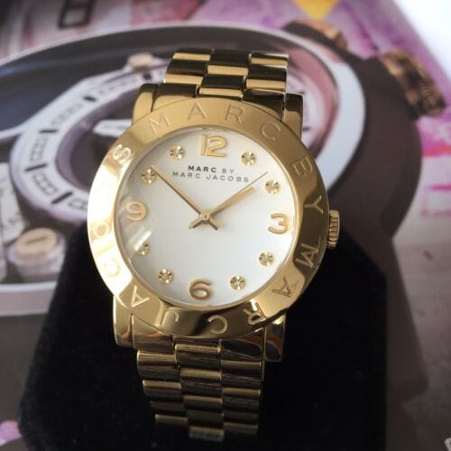 Marc Jacobs Amy White Dial Gold Steel Strap Watch for Women - MBM3056