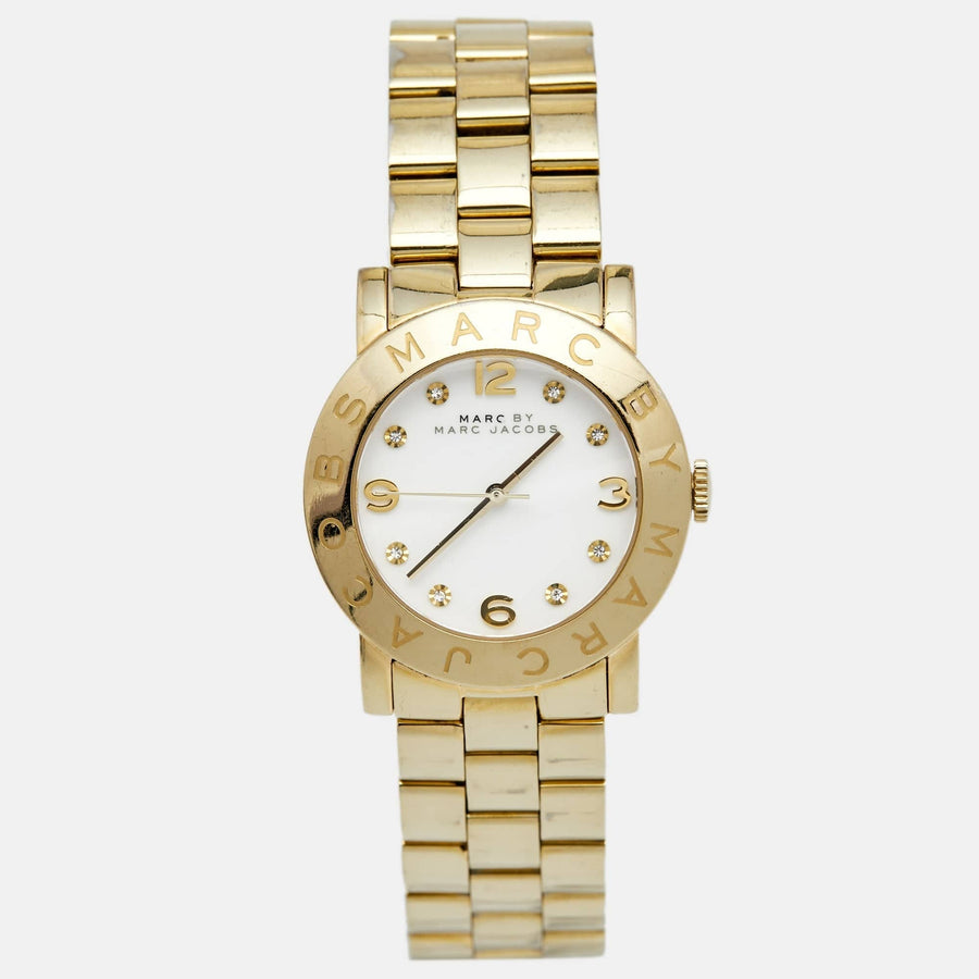 Marc Jacobs Amy White Dial Gold Steel Strap Watch for Women - MBM3056