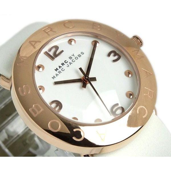 Marc Jacobs Amy White Dial White Leather Strap Watch for Women - MBM1180