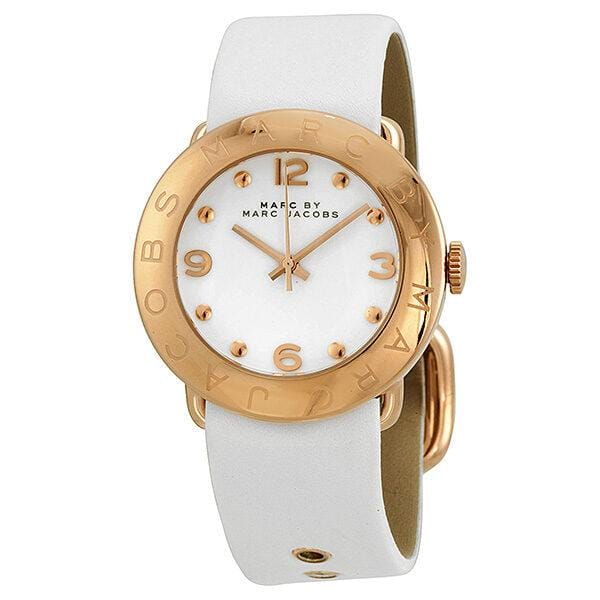 Marc Jacobs Amy White Dial White Leather Strap Watch for Women - MBM1180