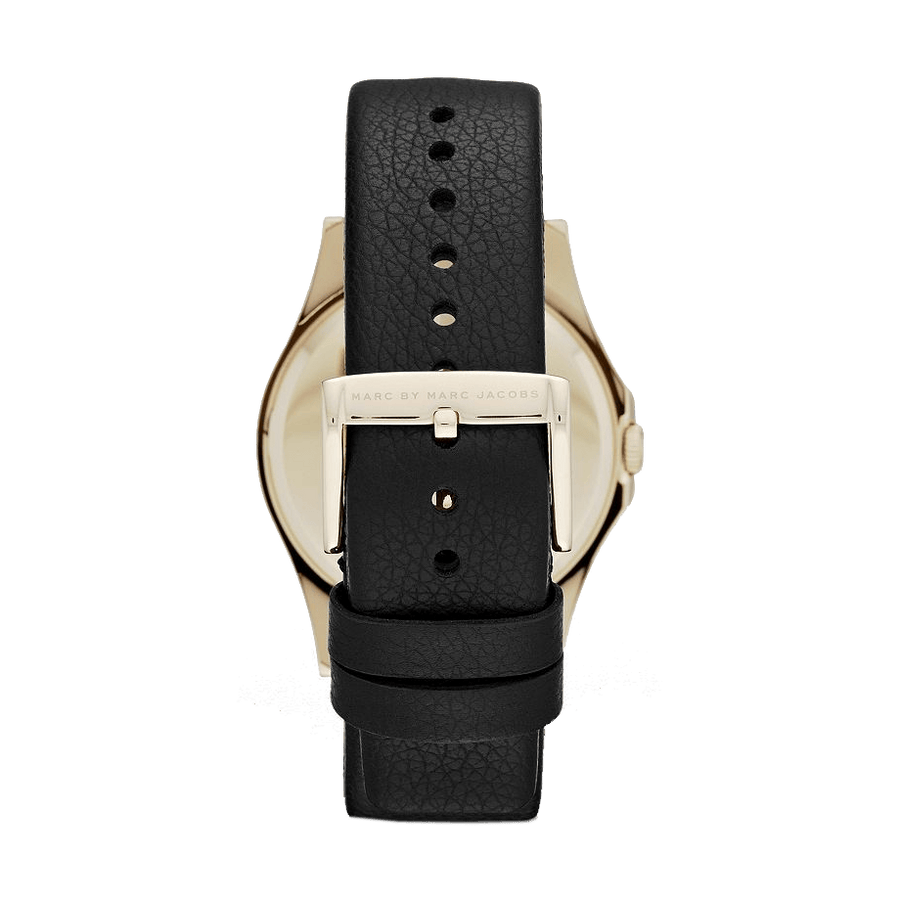 Marc Jacobs Baby Dave Gold Dial Black Leather Strap Watch for Women - MBM1264