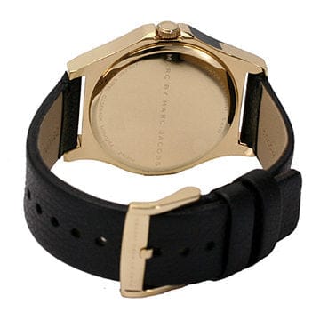 Marc Jacobs Baby Dave Gold Dial Black Leather Strap Watch for Women - MBM1264