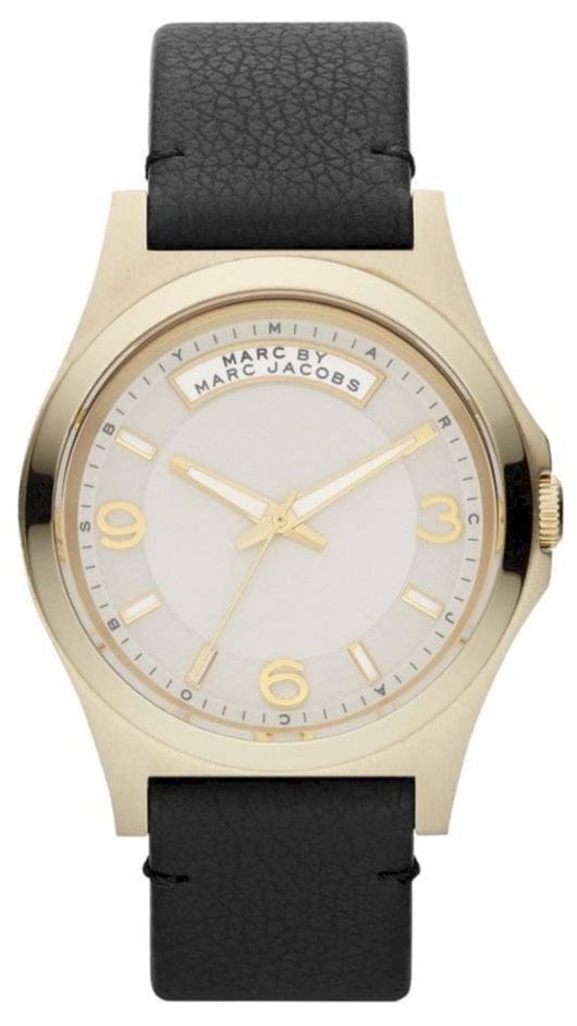 Marc Jacobs Baby Dave Gold Dial Black Leather Strap Watch for Women - MBM1264
