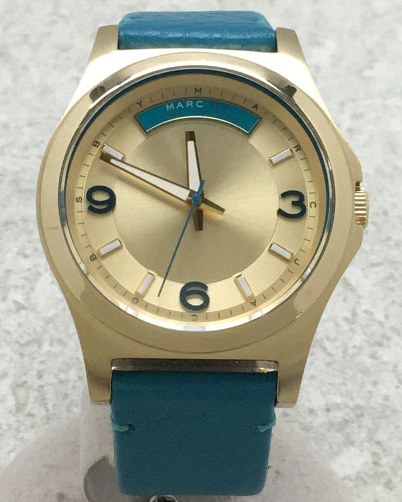 Marc Jacobs Baby Dave Gold Dial Blue Leather Strap Watch for Women - MBM1263