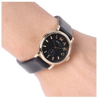 Marc Jacobs Baker Black Dial Black Leather Strap Watch for Women - MBM1269