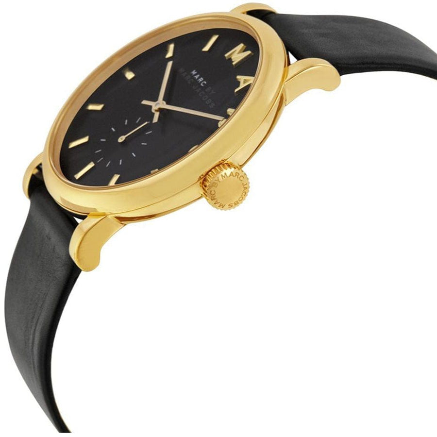 Marc Jacobs Baker Black Dial Black Leather Strap Watch for Women - MBM1269