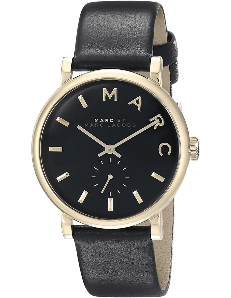 Marc Jacobs Baker Black Dial Black Leather Strap Watch for Women - MBM1269