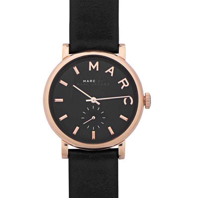 Marc Jacobs Baker Black Dial Black Leather Strap Watch for Women - MBM8633