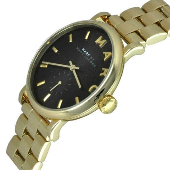 Marc Jacobs Baker Black Dial Gold Steel Strap Watch for Women - MBM3355