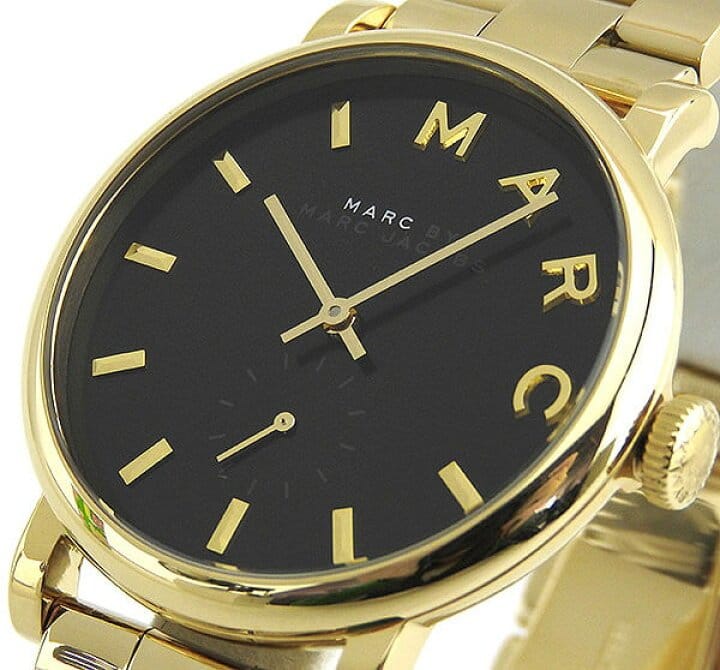 Marc Jacobs Baker Black Dial Gold Steel Strap Watch for Women - MBM3355