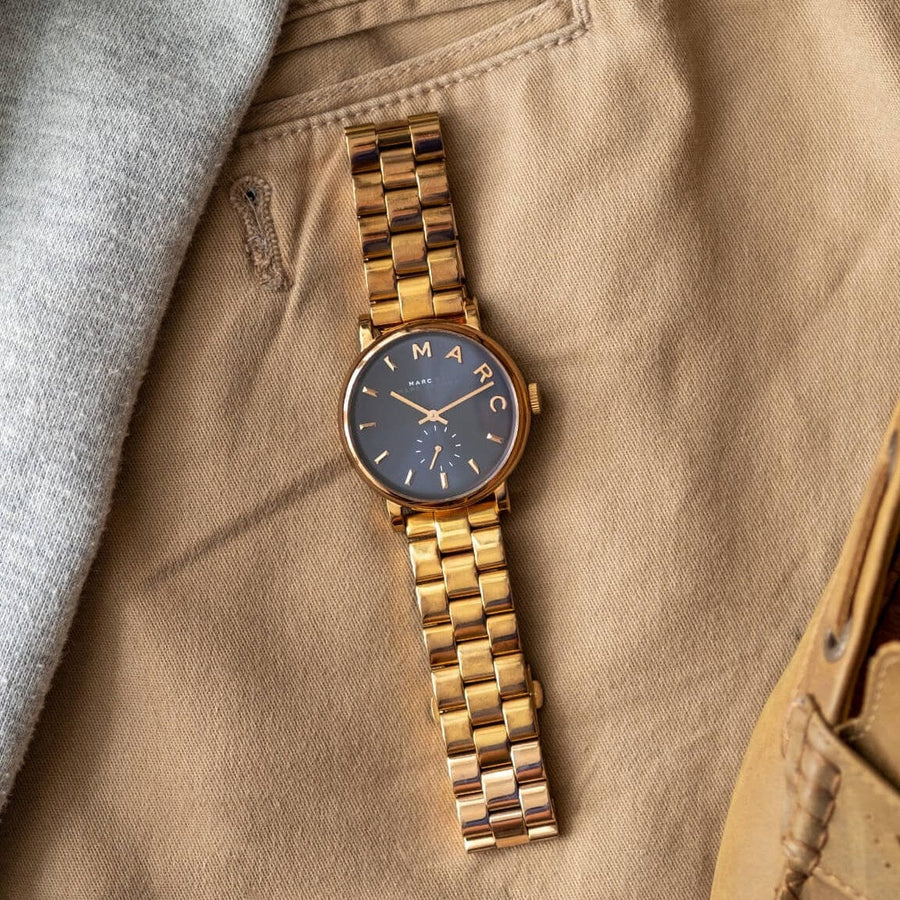 Marc Jacobs Baker Blue Dial Rose Gold Steel Strap Watch for Women - MBM3330