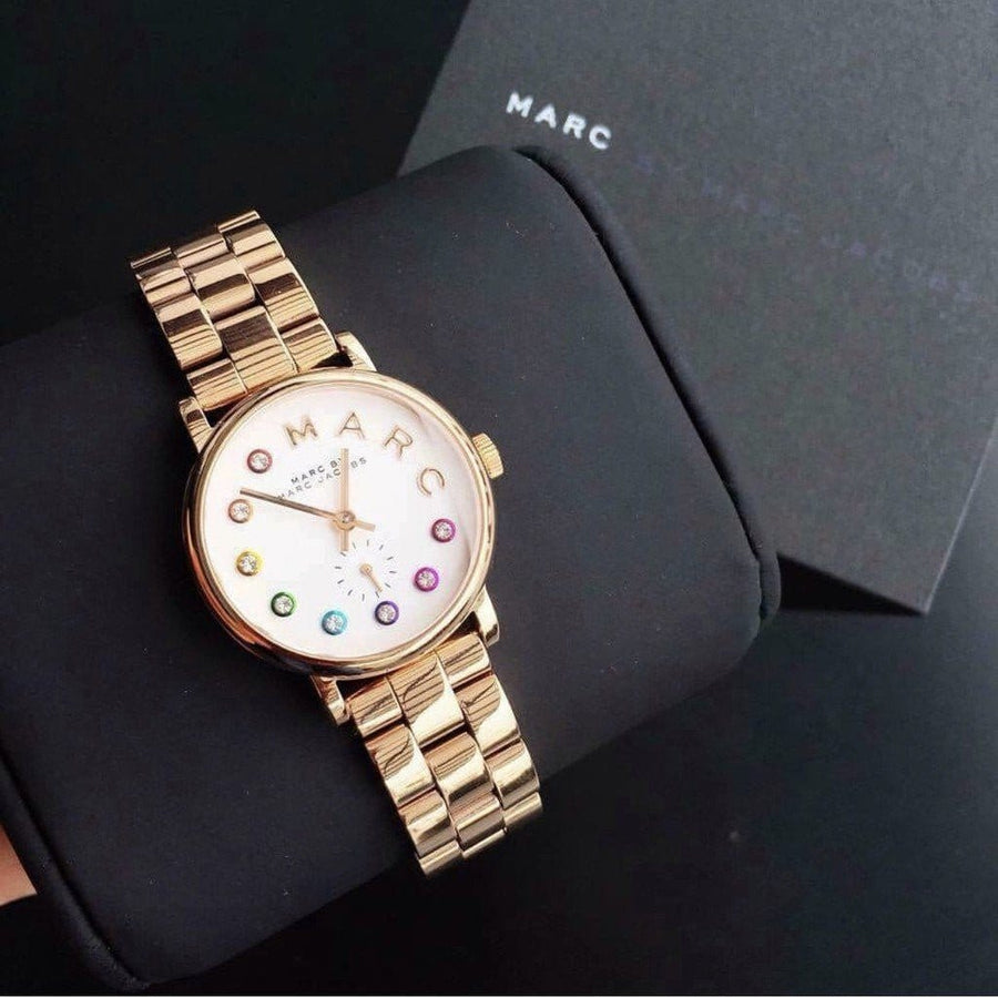 Marc Jacobs Baker Dexter White Dial Rose Gold Steel Strap Watch for Women - MBM3443