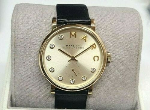 Marc Jacobs Baker Gold Dial Black Leather Strap Watch for Women - MBM1399
