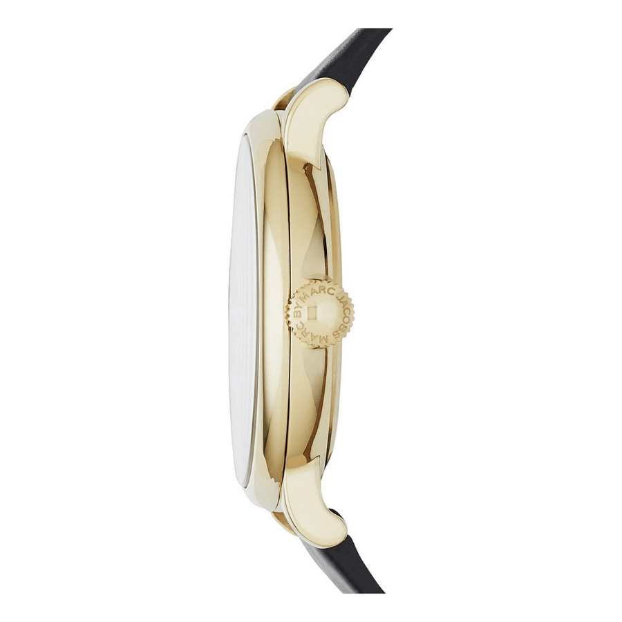 Marc Jacobs Baker Gold Dial Black Leather Strap Watch for Women - MBM1399