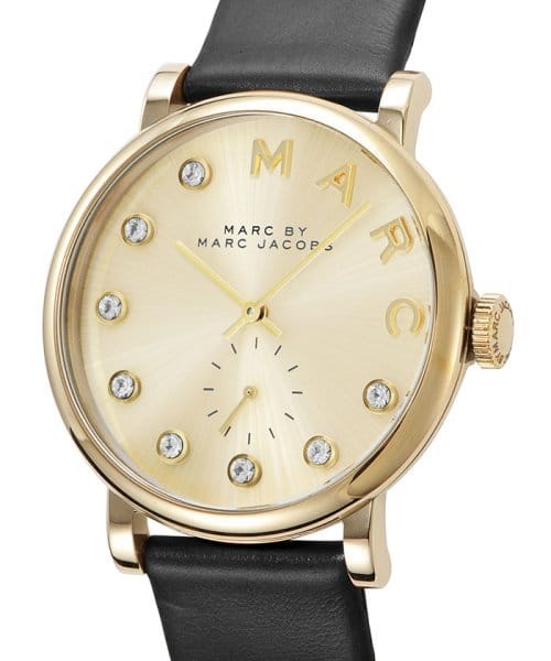 Marc Jacobs Baker Gold Dial Black Leather Strap Watch for Women - MBM1399