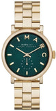 Marc Jacobs Baker Green Dial Gold Steel Strap Watch for Women - MBM3245