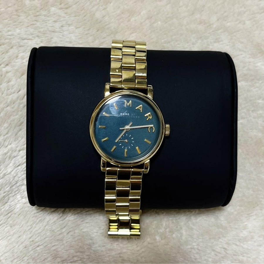 Marc Jacobs Baker Green Dial Gold Steel Strap Watch for Women - MBM3249
