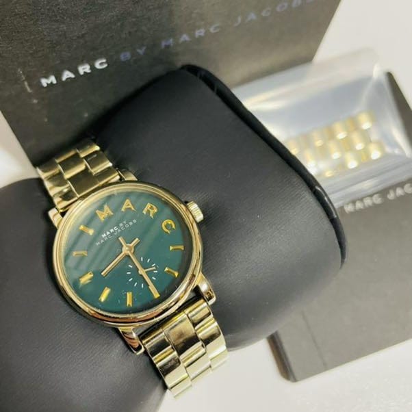 Marc Jacobs Baker Green Dial Gold Steel Strap Watch for Women - MBM3249