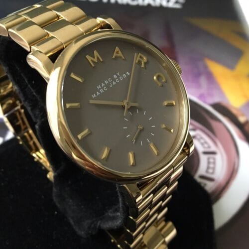 Marc Jacobs Baker Grey Dial Gold Steel Strap Watch for Women - MBM3281