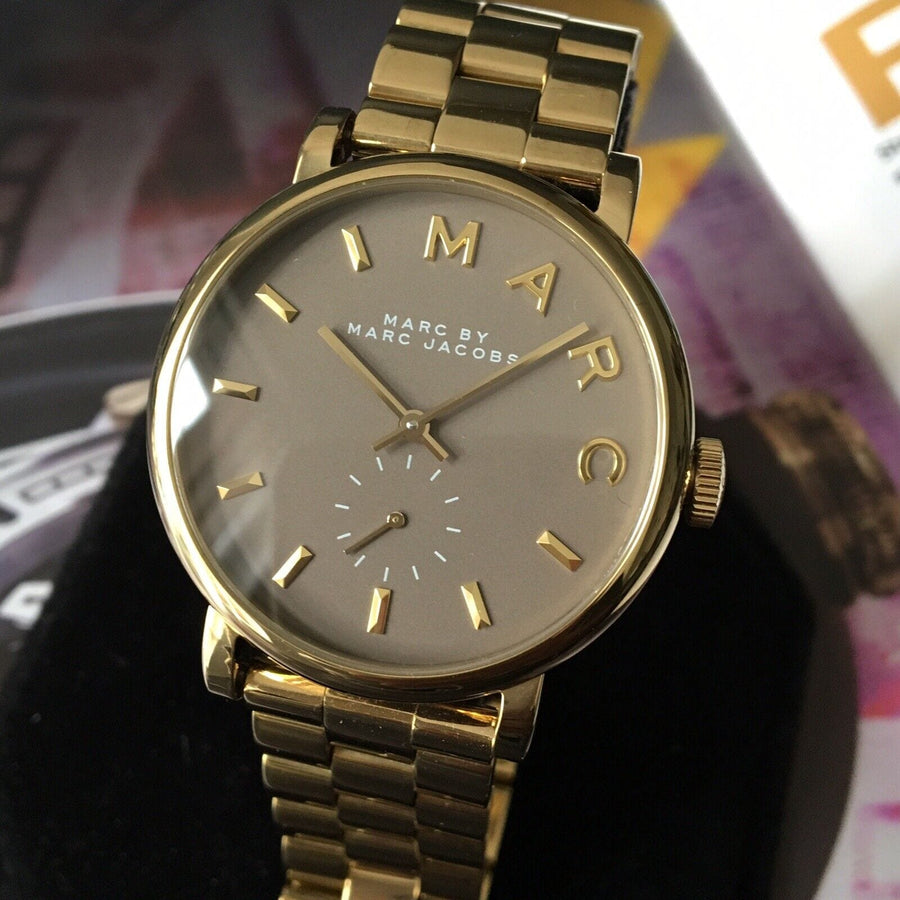 Marc Jacobs Baker Grey Dial Gold Steel Strap Watch for Women - MBM3281