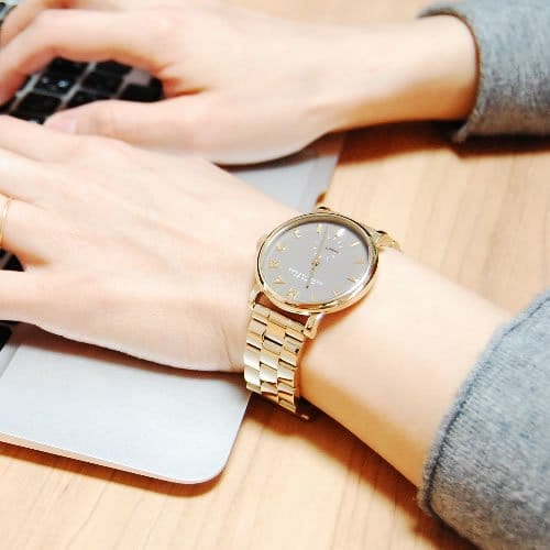 Marc Jacobs Baker Grey Dial Gold Steel Strap Watch for Women - MBM3281