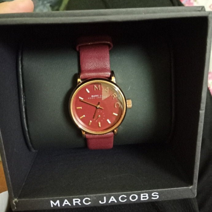 Marc Jacobs Baker Maroon Dial Maroon Leather Strap Watch for Women - MBM1271