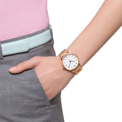 Marc Jacobs Baker White Dial Rose Gold Steel Strap Watch for Women - MBM3244