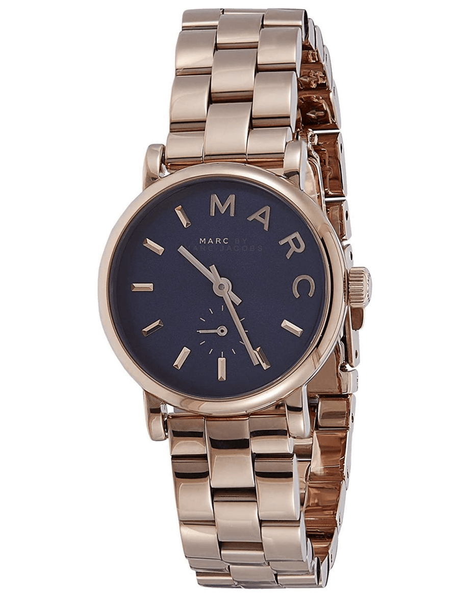 Marc Jacobs Baker Navy Blue Dial Rose Gold Steel Strap Watch for Women - MBM3332