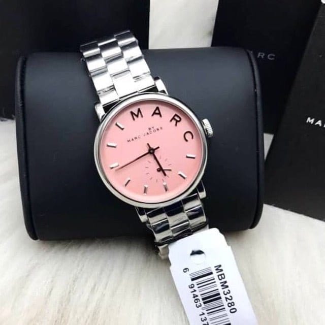 Marc Jacobs Baker Pink Dial Silver Steel Strap Watch for Women - MBM3280