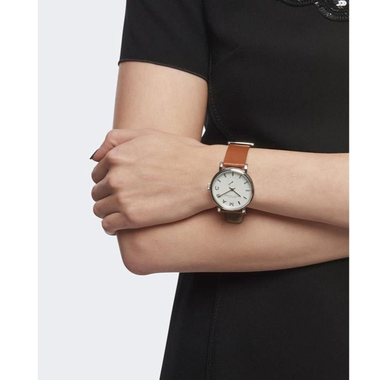 Marc Jacobs Baker White Dial Brown Leather Strap Watch for Women - MBM1265