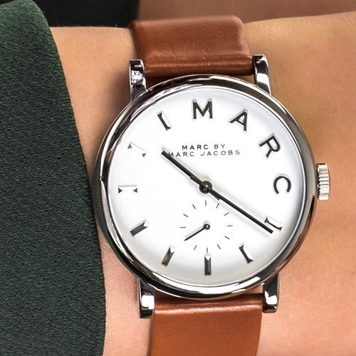 Marc Jacobs Baker White Dial Brown Leather Strap Watch for Women - MBM1265