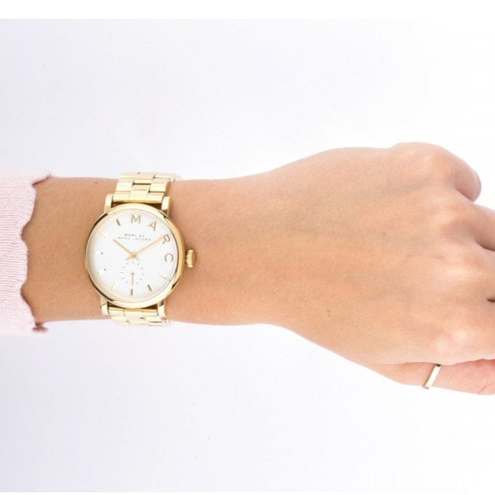 Marc Jacobs Baker White Dial Gold Steel Strap Watch for Women - MBM3243
