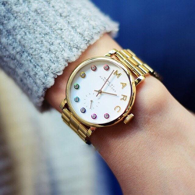 Marc Jacobs Baker White Dial Gold Steel Strap Watch for Women - MBM3440