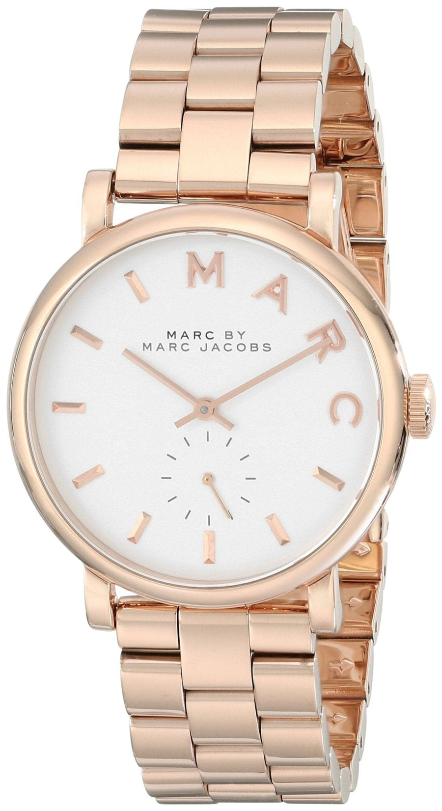 Marc Jacobs Baker White Dial Rose Gold Steel Strap Watch for Women - MBM3244