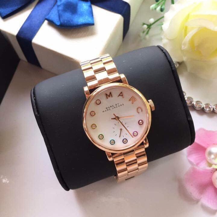 Marc Jacobs Baker White Dial Rose Gold Steel Strap Watch for Women - MBM3441