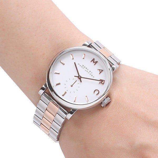 Marc Jacobs Baker White Dial Two Tone Steel Strap Watch for Women - MBM3312