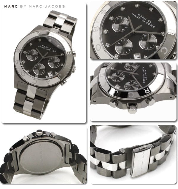 Marc Jacobs Blade Chronograph Black Dial Two Tone Steel Strap Watch for Women - MBM3179