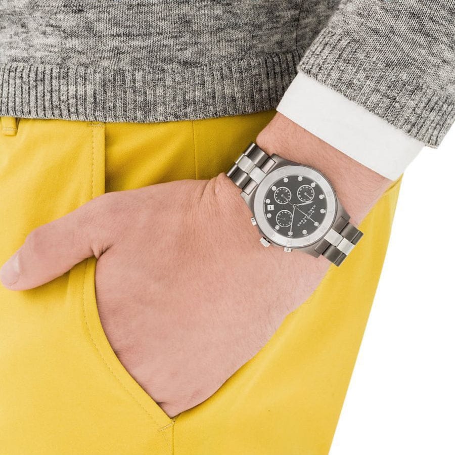 Marc Jacobs Blade Chronograph Black Dial Two Tone Steel Strap Watch for Women - MBM3179