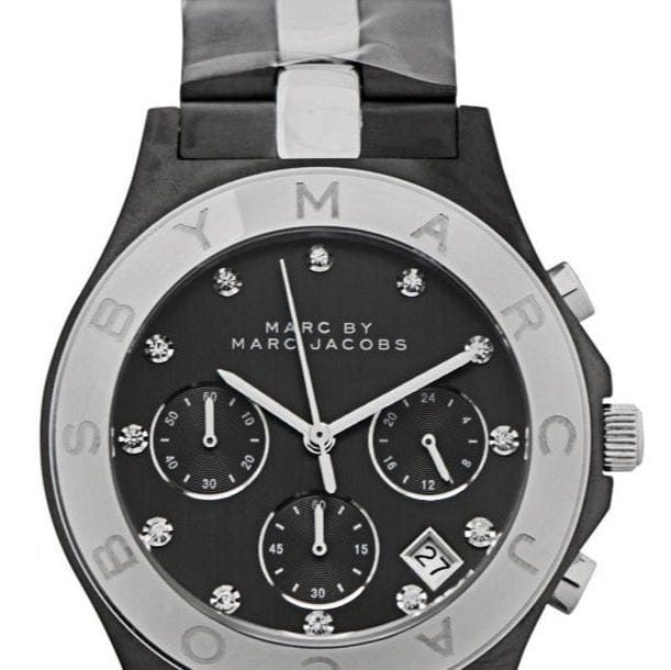 Marc Jacobs Blade Chronograph Black Dial Two Tone Steel Strap Watch for Women - MBM3179