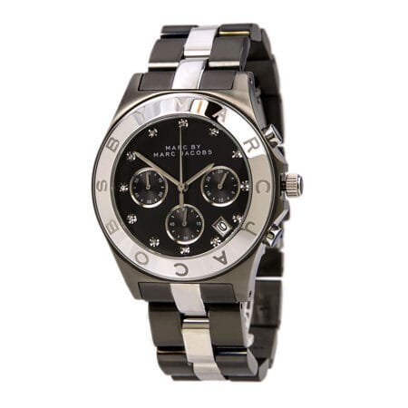 Marc Jacobs Blade Chronograph Black Dial Two Tone Steel Strap Watch for Women - MBM3179