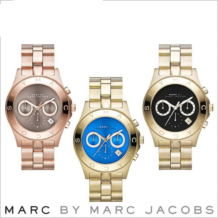 Marc Jacobs Blade Chronograph Blue Dial Gold Steel Strap Watch for Women - MBM3307