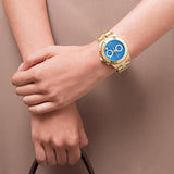 Marc Jacobs Blade Chronograph Blue Dial Gold Steel Strap Watch for Women - MBM3307