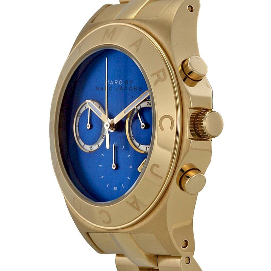 Marc Jacobs Blade Chronograph Blue Dial Gold Steel Strap Watch for Women - MBM3307