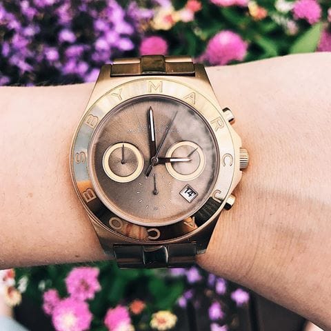 Marc Jacobs Blade Chronograph Brown Dial Rose Gold Steel Strap Watch for Women - MBM3308