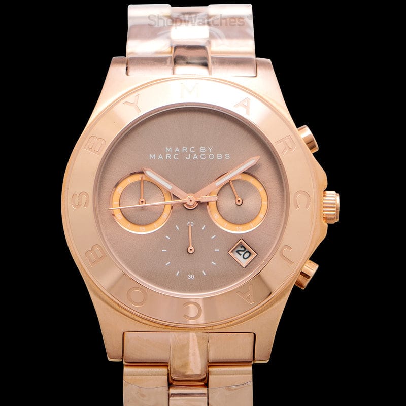 Marc Jacobs Blade Chronograph Brown Dial Rose Gold Steel Strap Watch for Women - MBM3308
