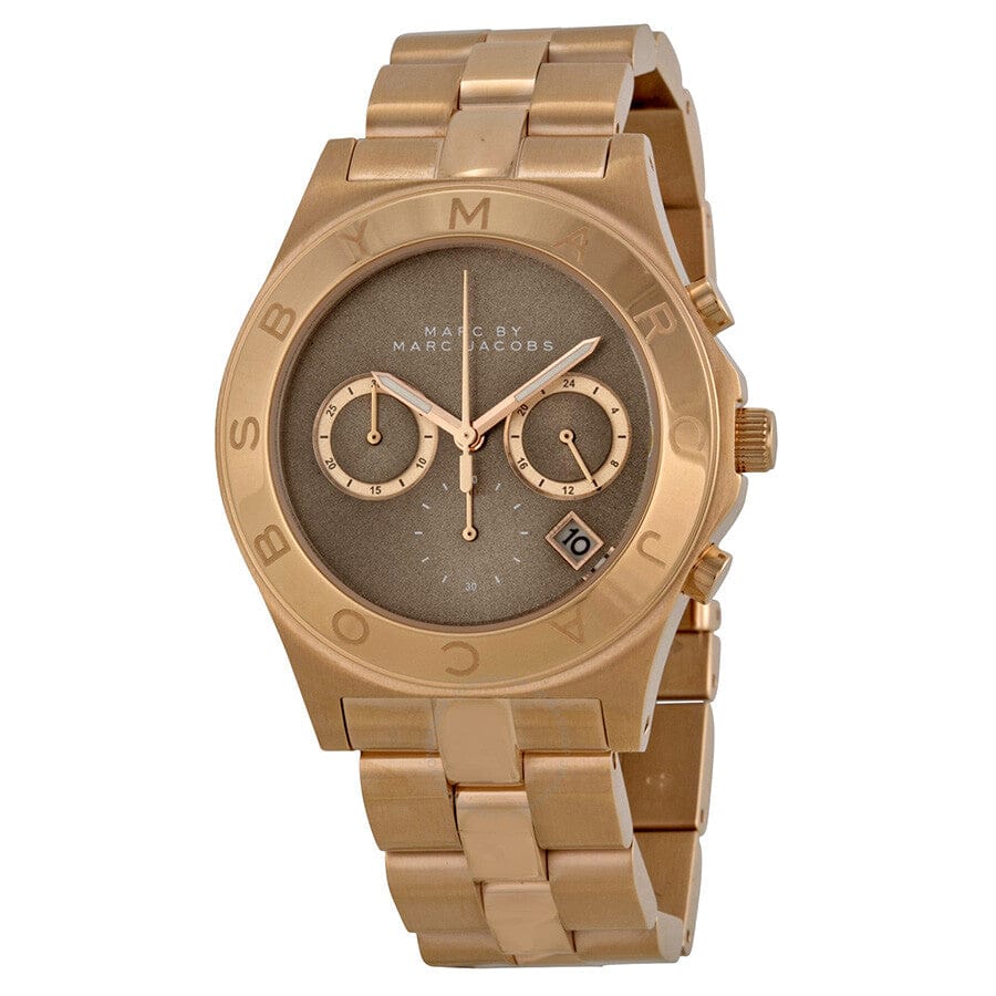 Marc Jacobs Blade Chronograph Brown Dial Rose Gold Steel Strap Watch for Women - MBM3308